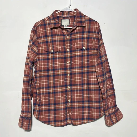 American Eagle Men’s Super Soft Rust Beach Flannel Long Sleeve Shirt Size Medium - Picture 3 of 11